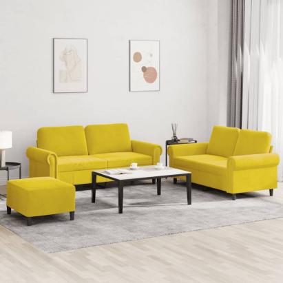 Set de canapele cu perne, 3 piese, galben, catifea GartenMobel Dekor