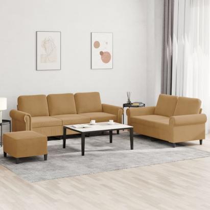 Set de canapele cu perne, 3 piese, maro, catifea GartenMobel Dekor