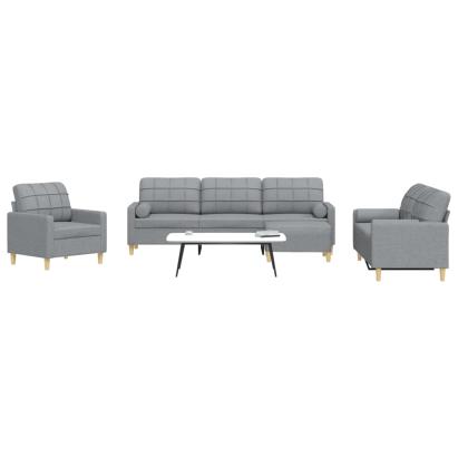Set canapele cu taburet și perne, 4 piese, gri deschis, textil GartenMobel Dekor