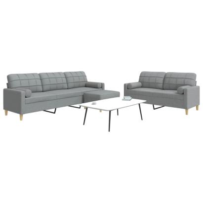 Set canapele cu taburet și perne, 3 piese, gri deschis, textil GartenMobel Dekor
