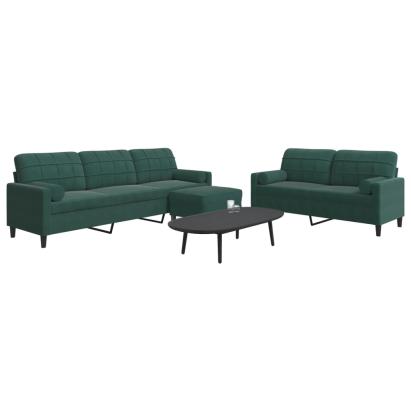 Set canapele cu perne/rulouri, 3 piese, verde închis, catifea GartenMobel Dekor