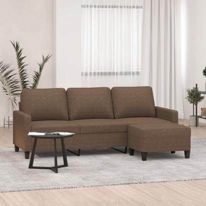 Canapea cu 3 locuri cu taburet, maro, 180 cm, material textil GartenMobel Dekor