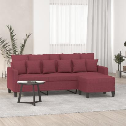 Canapea cu 3 locuri și taburet, roșu vin, 180 cm, textil GartenMobel Dekor