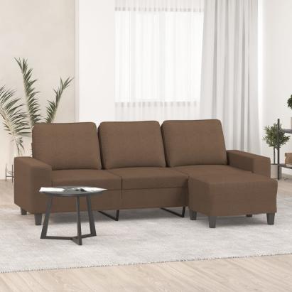 Canapea cu 3 locuri cu taburet, maro, 180 cm, material textil GartenMobel Dekor
