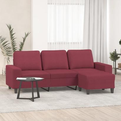 Canapea cu 3 locuri și taburet, roșu vin, 180 cm, textil GartenMobel Dekor