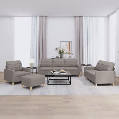 Set de canapea cu perne, 4 piese, gri taupe, material textil GartenMobel Dekor