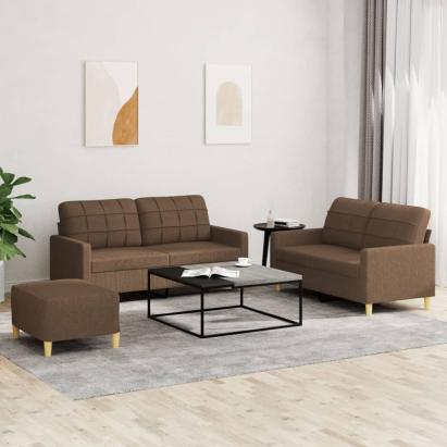 Set de canapele cu perne, 3 piese, maro, textil GartenMobel Dekor