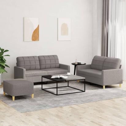 Set de canapea cu perne, 3 piese, gri taupe, material textil GartenMobel Dekor