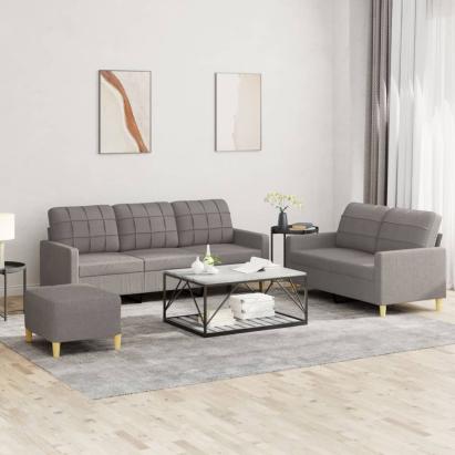 Set de canapea cu perne, 3 piese, gri taupe, material textil GartenMobel Dekor