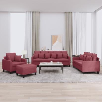 Set canapea cu perne, 4 piese, roșu vin, material textil GartenMobel Dekor