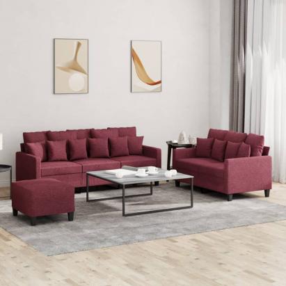 Set canapea cu perne, 3 piese, roșu vin, material textil GartenMobel Dekor