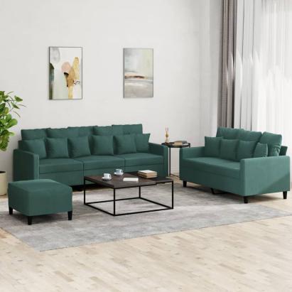 Set de canapele cu perne, 3 piese, verde închis, catifea GartenMobel Dekor