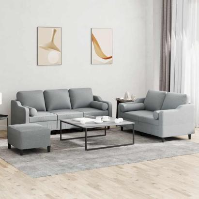 Set de canapele cu perne, 3 piese, gri deschis, textil GartenMobel Dekor