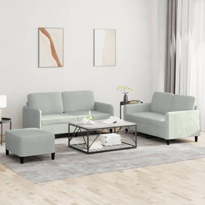 Set de canapele, 3 piese, gri deschis, catifea GartenMobel Dekor