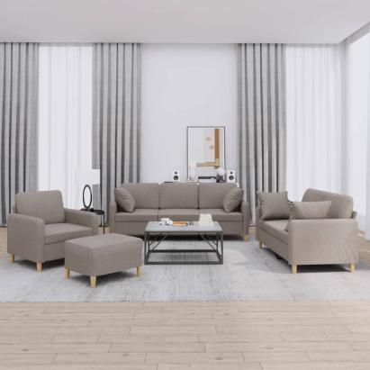 Set de canapele cu perne, 4 piese, gri taupe, textil GartenMobel Dekor