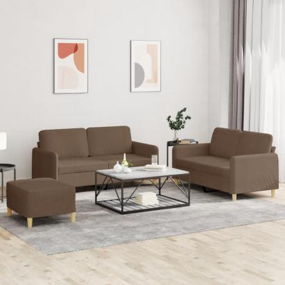 Set de canapele cu perne, 3 piese, maro, textil GartenMobel Dekor