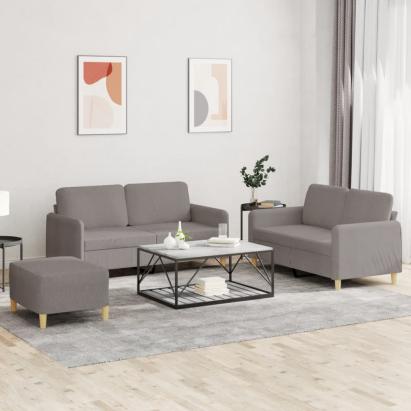 Set de canapea cu perne, 3 piese, gri taupe, material textil GartenMobel Dekor
