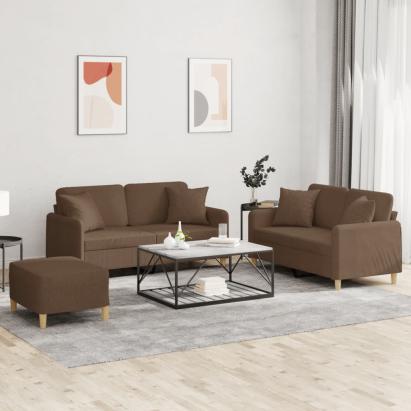 Set de canapele cu perne, 3 piese, maro, textil GartenMobel Dekor