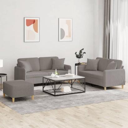 Set de canapele cu perne, 3 piese, gri taupe, textil GartenMobel Dekor