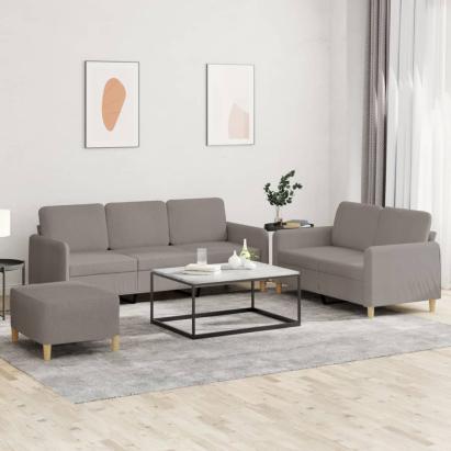 Set de canapea cu perne, 3 piese, gri taupe, material textil GartenMobel Dekor
