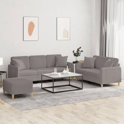 Set de canapele cu perne, 3 piese, gri taupe, textil GartenMobel Dekor