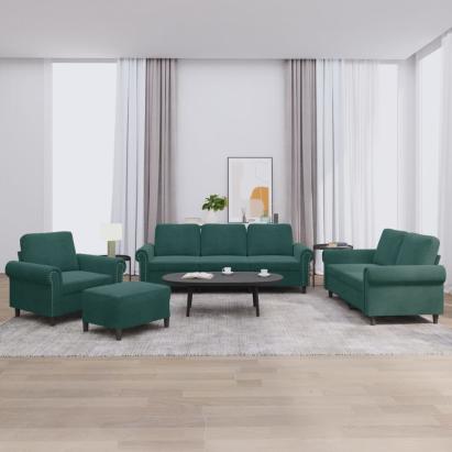 Set de canapele cu perne, 4 piese, verde închis, catifea GartenMobel Dekor