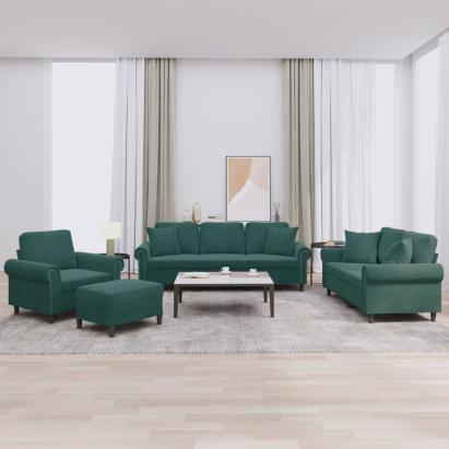Set canapea cu perne, 4 piese, verde închis, catifea GartenMobel Dekor