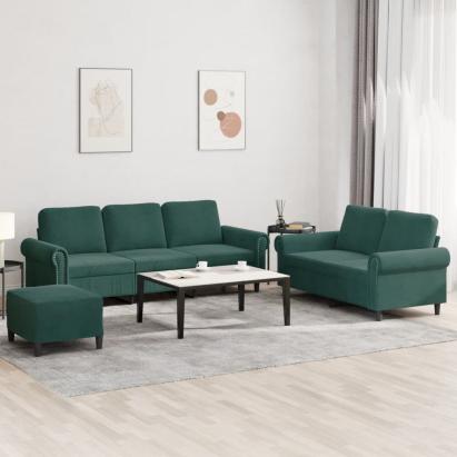 Set de canapele cu perne, 3 piese, verde închis, catifea GartenMobel Dekor