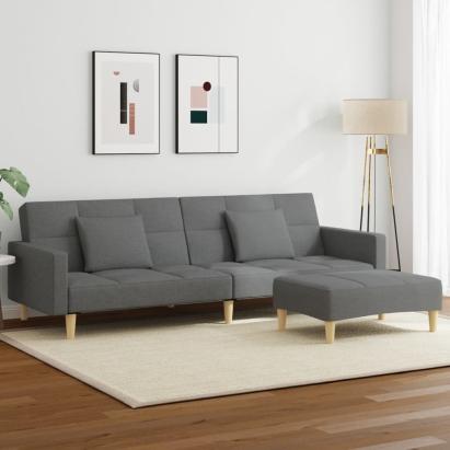 Canapea extensibilă cu taburet, 2 locuri, gri închis, textil GartenMobel Dekor