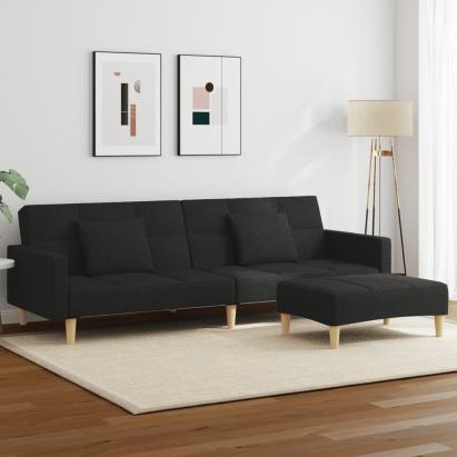 Canapea extensibilă cu taburet, 2 locuri, negru, textil GartenMobel Dekor
