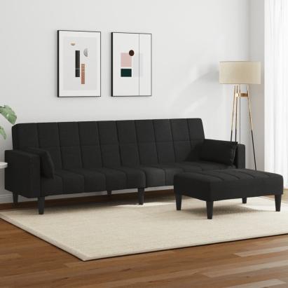 Canapea extensibilă cu taburet, 2 locuri, negru, textil GartenMobel Dekor