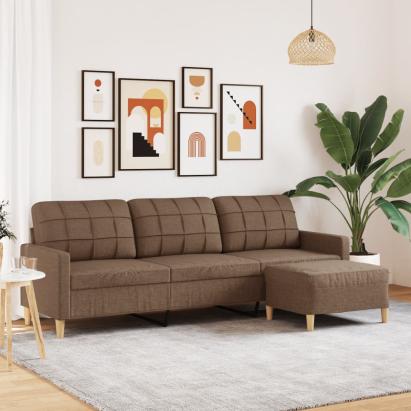 Canapea cu 3 locuri și taburet, maro, 210 cm, textil GartenMobel Dekor
