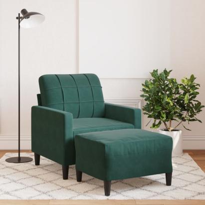 Fotoliu canapea cu taburet, verde închis, 60 cm, catifea GartenMobel Dekor