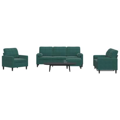 Set canapele cu perne/rulouri, 4 piese, verde închis, catifea GartenMobel Dekor