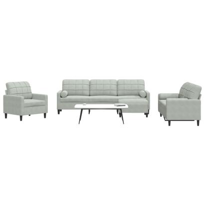 Set de canapele cu perne/rulouri, 4 piese, gri deschis, catifea GartenMobel Dekor