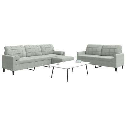 Set de canapele cu perne, 3 piese, gri deschis, catifea GartenMobel Dekor