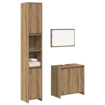 Set mobilier de baie, 3 piese, stejar artizanal, lemn prelucrat GartenMobel Dekor