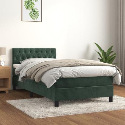 Pat box spring cu saltea, verde închis, 90x200 cm, catifea GartenMobel Dekor