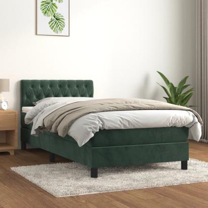 Pat box spring cu saltea, verde închis, 100x200 cm, catifea GartenMobel Dekor
