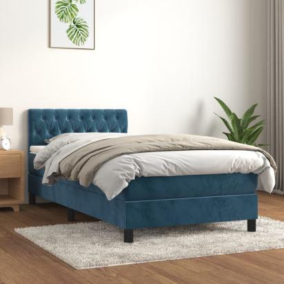 Pat box spring cu saltea, albastru închis, 100x200 cm, catifea GartenMobel Dekor