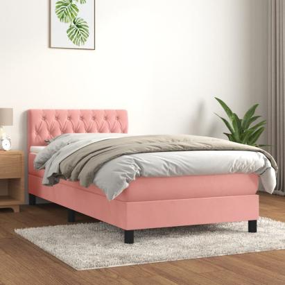 Pat box spring cu saltea, roz, 100x200 cm, catifea GartenMobel Dekor