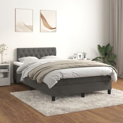 Pat box spring cu saltea, gri închis, 120x200 cm, catifea GartenMobel Dekor