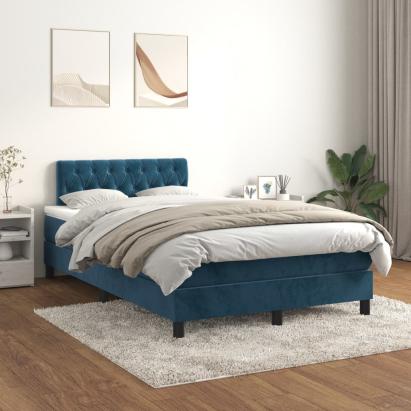 Pat box spring cu saltea, albastru închis, 120x200 cm, catifea GartenMobel Dekor