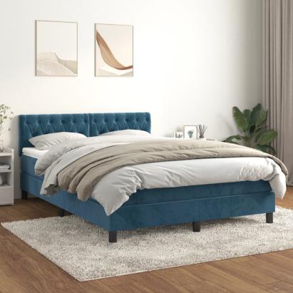 Pat box spring cu saltea, albastru închis, 140x200 cm, catifea GartenMobel Dekor