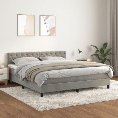 Pat box spring cu saltea, gri deschis, 160x200 cm, catifea GartenMobel Dekor