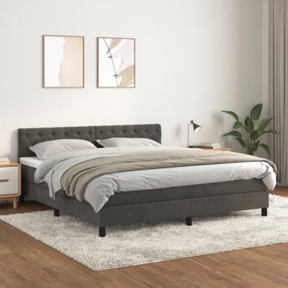 Pat box spring cu saltea, gri închis, 160x200 cm, catifea GartenMobel Dekor