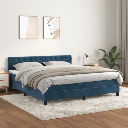 Pat box spring cu saltea, albastru închis, 160x200 cm, catifea GartenMobel Dekor