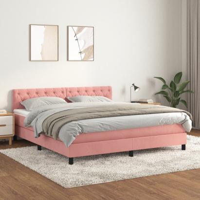 Pat box spring cu saltea, roz, 160x200 cm, catifea GartenMobel Dekor
