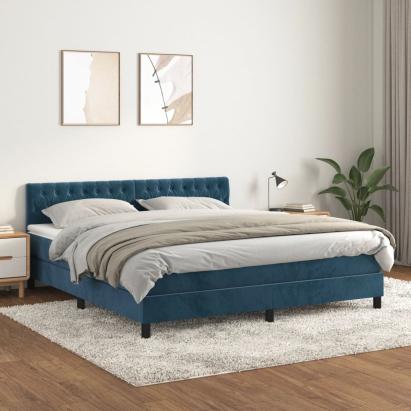 Pat box spring cu saltea, albastru închis, 180x200 cm, catifea GartenMobel Dekor