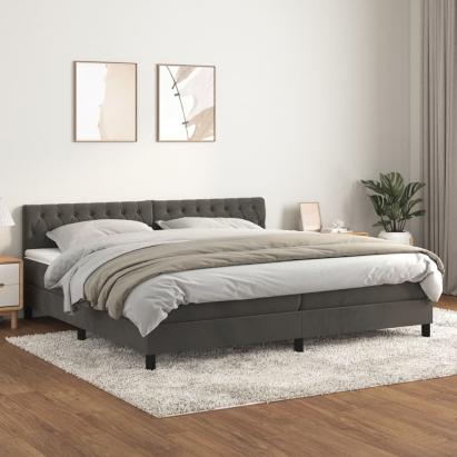 Pat box spring cu saltea, gri închis, 200x200 cm, catifea GartenMobel Dekor